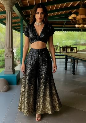 Black Net Sequin Fusion Set