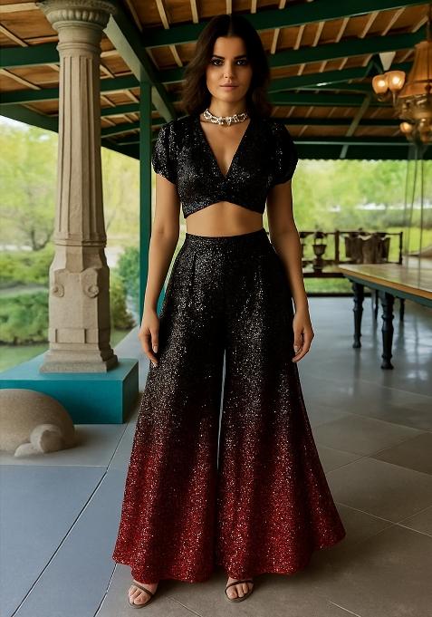 Red Net Sequin Fusion Set