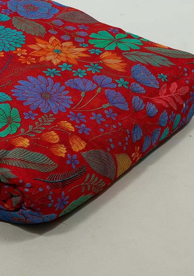 Red Chiffon Floral Printed Fusion Set - Indya