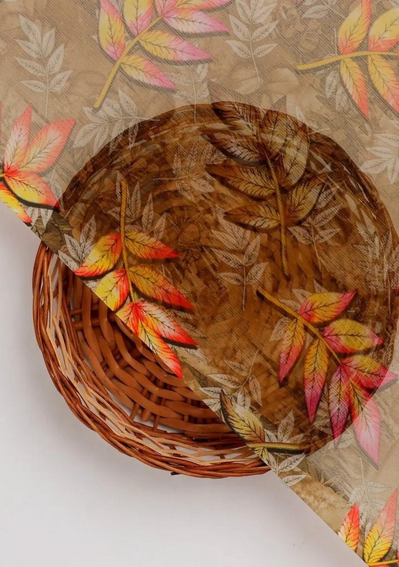 Brown Chiffon Leaf Printed Fusion Set - Indya