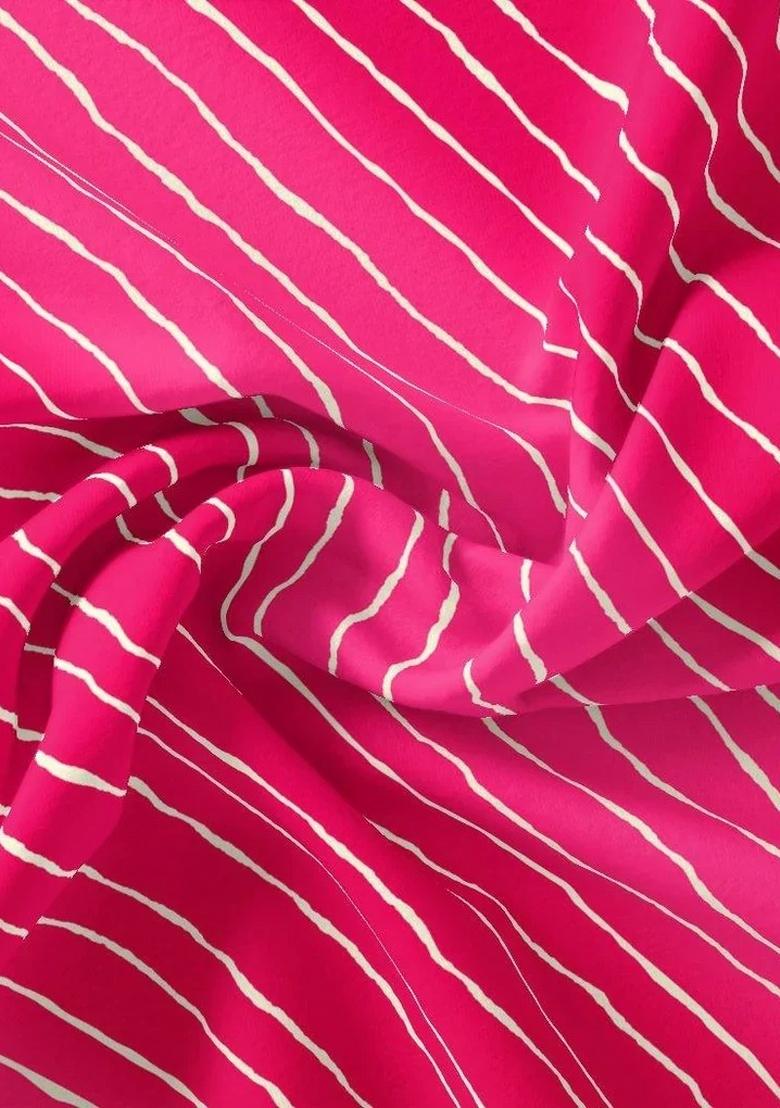 Pink Chiffon Striped Fusion Set - Indya