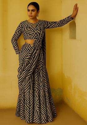 Black And White Chiffon Striped Fusion Set