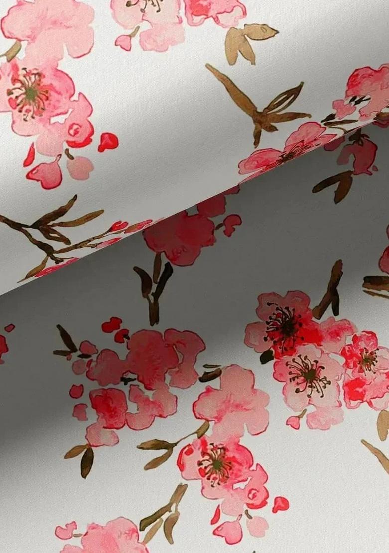 White Satin Floral Printed Fusion Set - Indya