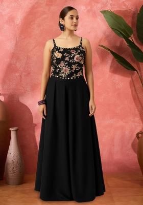 Black Satin Floral Printed Fusion Set