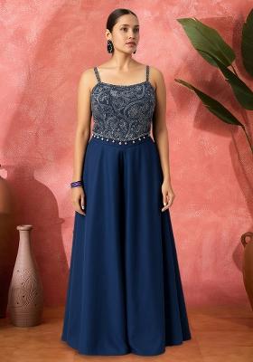 Blue Satin Paisley Printed Fusion Set