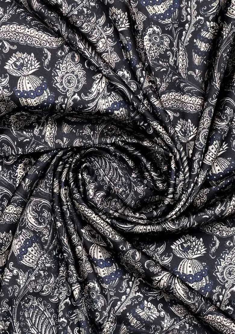 Blue Paisley Satin Fusion Set with Printed for Diwali | Wedding & Festive Wear - Indya