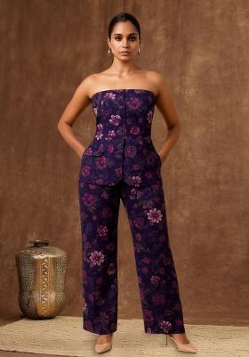 Purple Organza Floral Printed Fusion Set