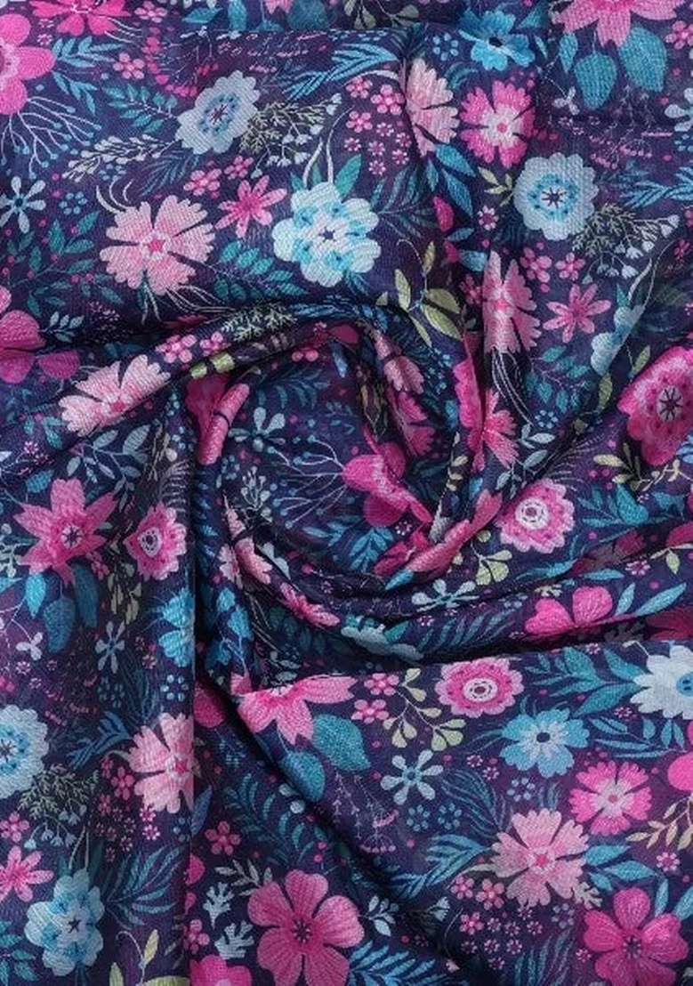 Blue Organza Floral Printed Fusion Set for Diwali and Festive Wear - Indya