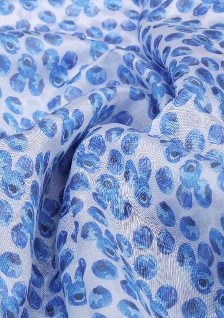 Blue Organza Abstract Printed Fusion Set - Indya