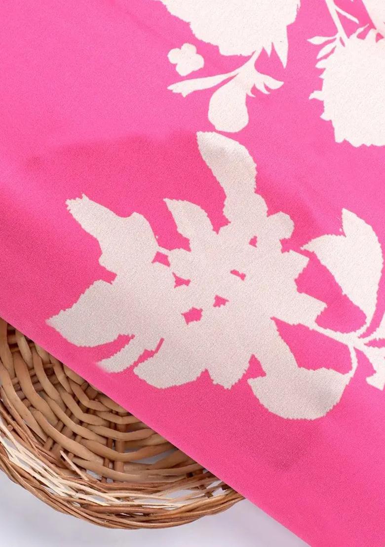 Pink Satin Floral Printed Fusion Set - Indya