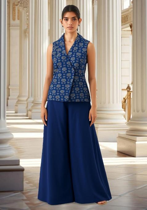 Blue Printed Silk Co Ord Set