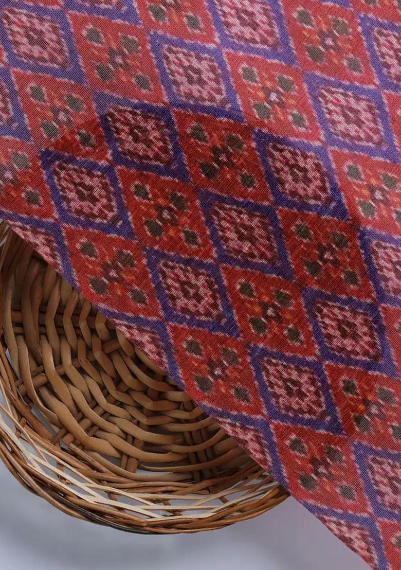 Maroon Silk Ikat Printed Fusion Set - Indya