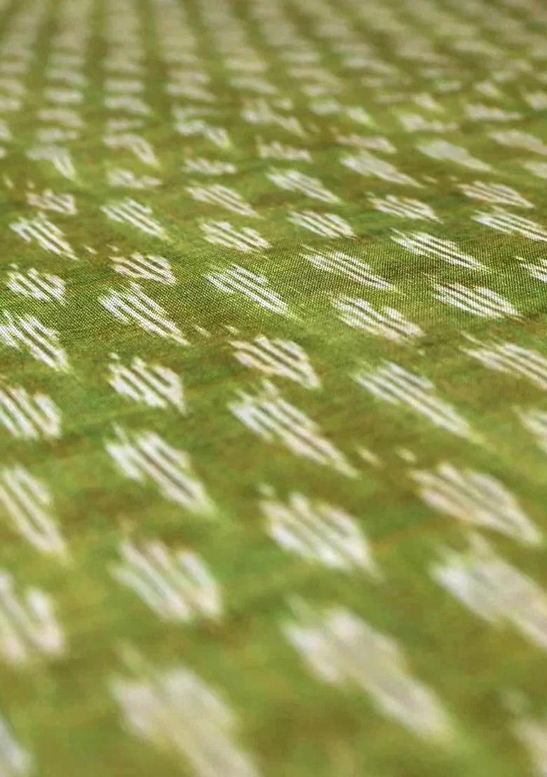 Sage Green Silk Abstract Printed Fusion Set - Indya