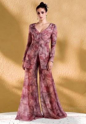 Mauve Abstract Printed Georgette Fusion Set