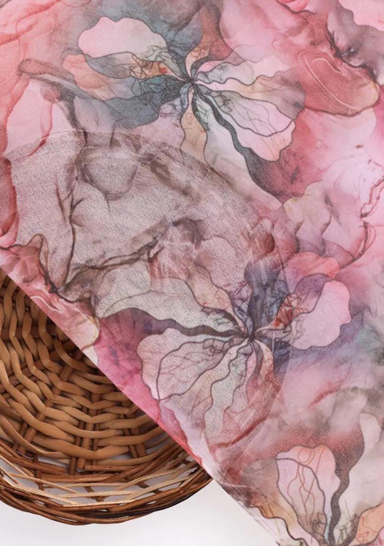 Mauve Abstract Printed Georgette Fusion Set - Indya