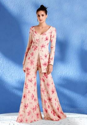 Cream Floral Printed Georgette Fusion Set