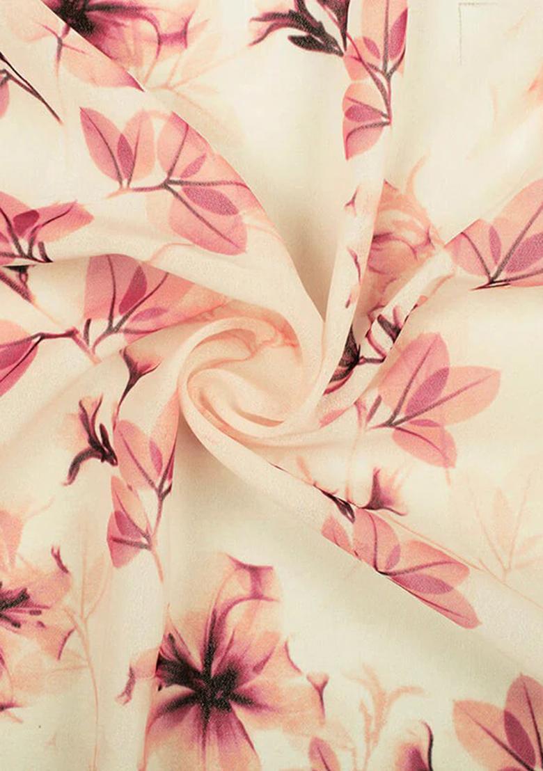 Cream Floral Printed Georgette Fusion Set - Indya