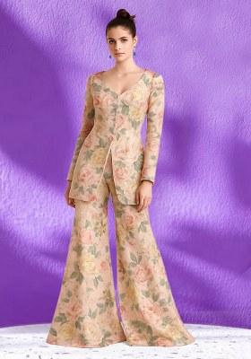 Light Pink Floral Printed Georgette Fusion Set
