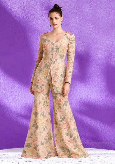 Light Pink Floral Printed Georgette Fusion Set
