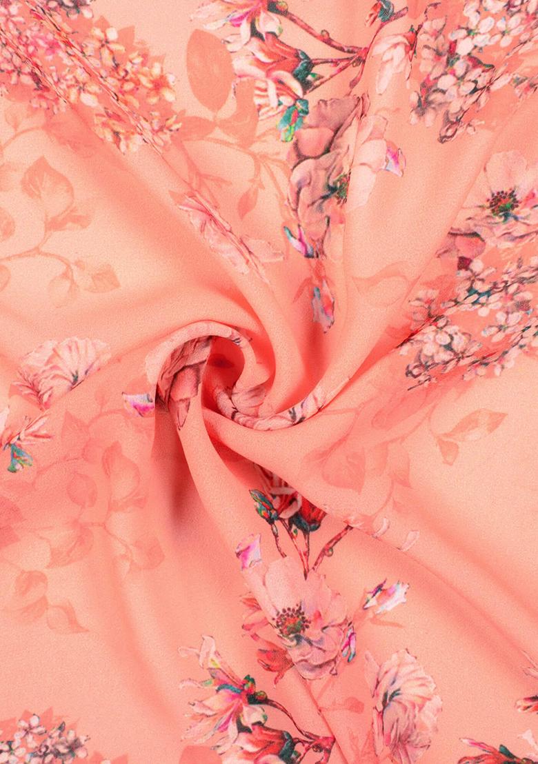 Peach Floral Printed Georgette Fusion Set - Indya