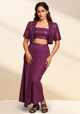 Purple Sequin Blouse And Jacket Georgette Fusion Set