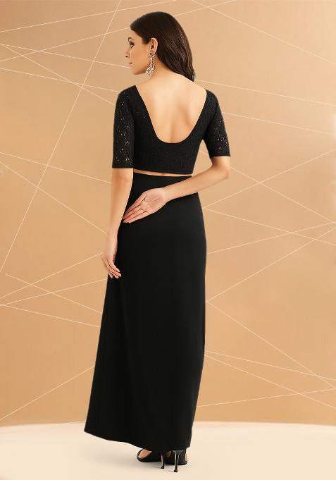 Black Embellished Blouse Georgette Fusion Set