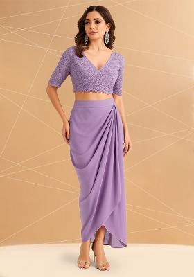 Lavender Embellished Blouse Georgette Fusion Set