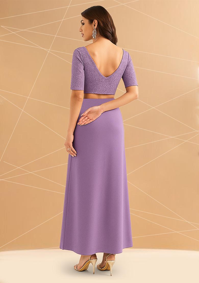 Lavender Embellished Blouse Georgette Fusion Set - Indya