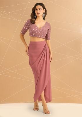 Pink Embellished Blouse Georgette Fusion Set