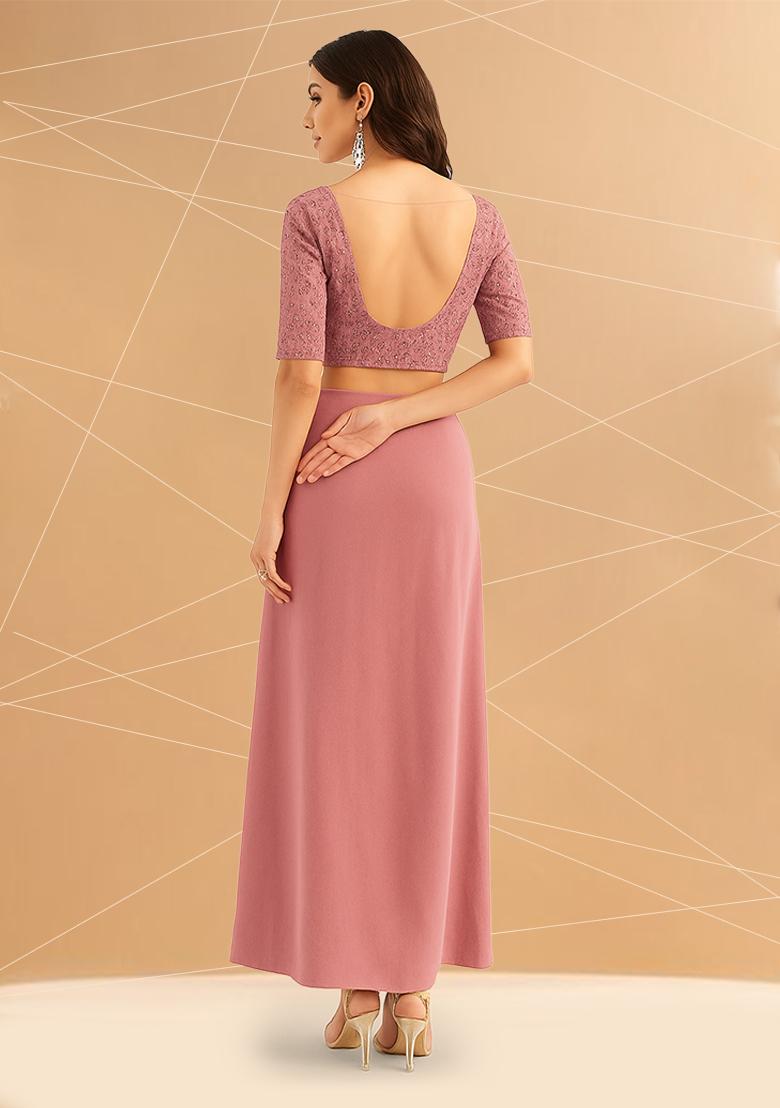 Pink Embellished Blouse Georgette Fusion Set - Indya