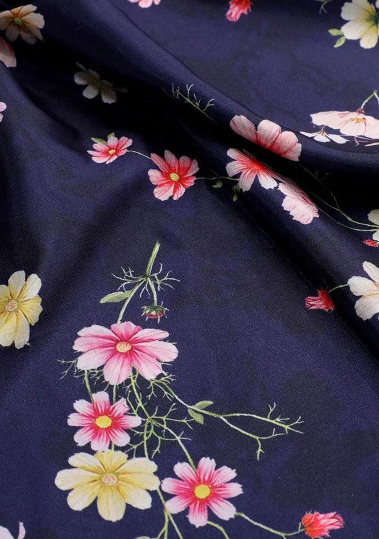 Blue Crepe Floral Printed Fusion Set - Indya