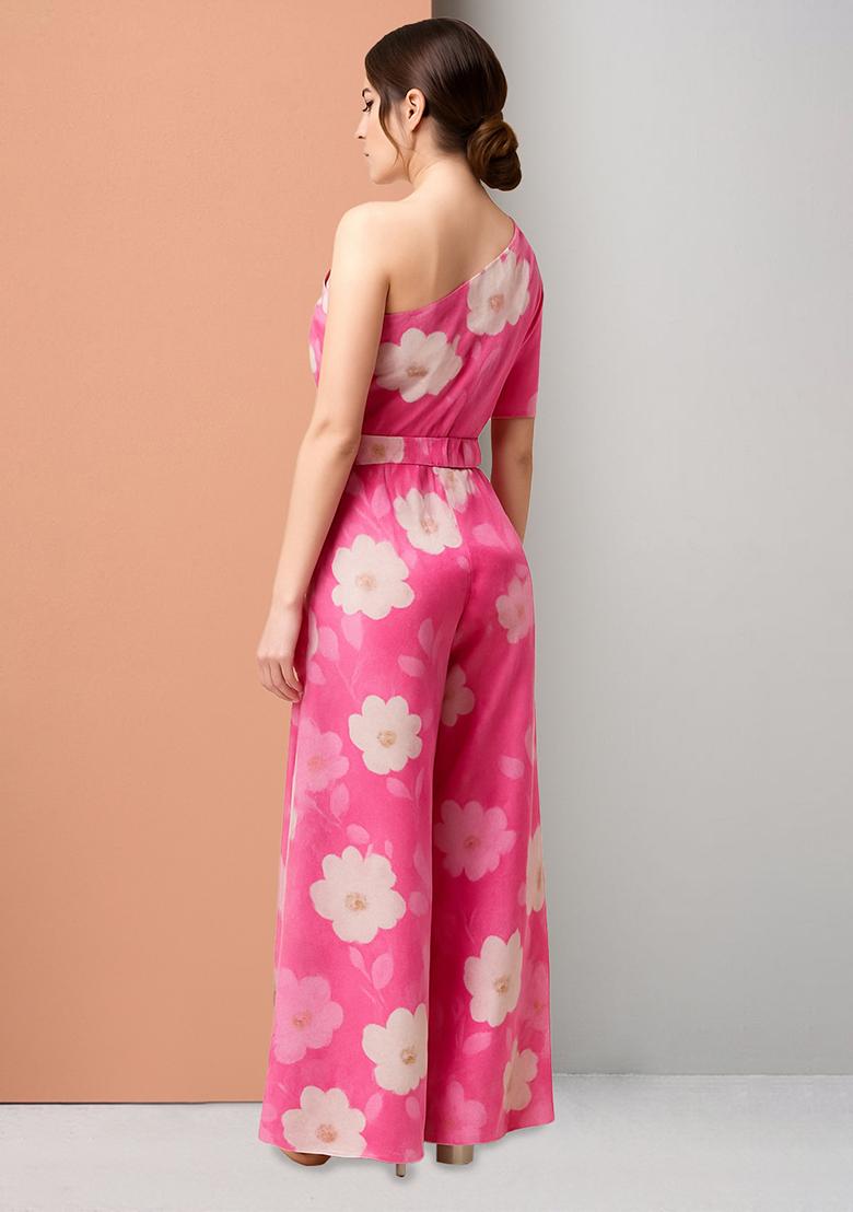Pink Crepe Floral Printed Fusion Set - Indya
