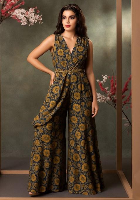 Black Floral Printed Georgette Fusion Set