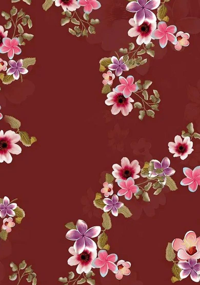 Maroon Floral Printed Georgette Fusion Set - Indya