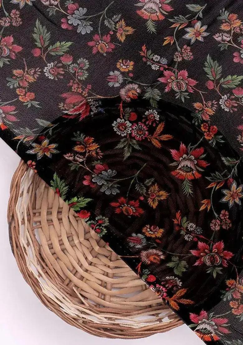 Black Floral Printed Georgette Short Kurta With Palazzo - Indya