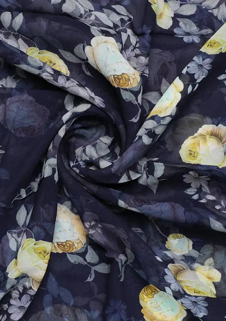 Blue Floral Printed Georgette Short Kurta With Palazzo