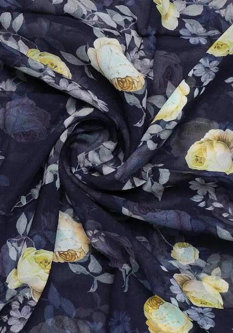 Blue Floral Printed Georgette Short Kurta With Palazzo