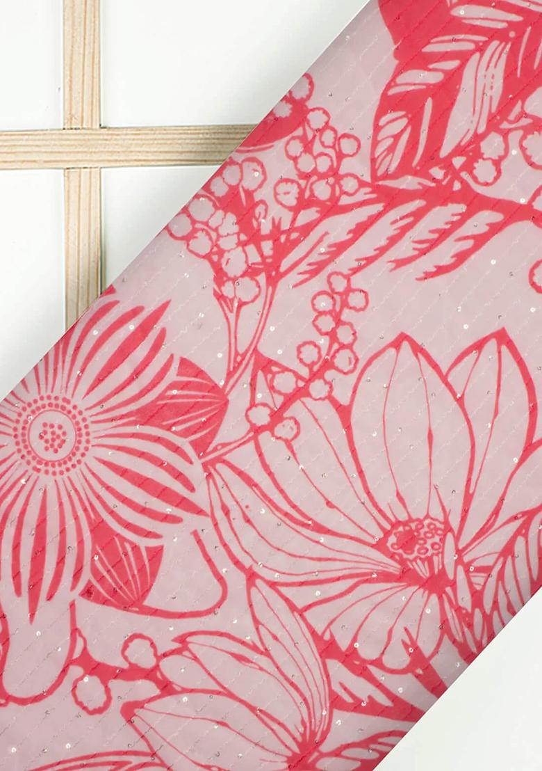 Pink Printed Embroidered Blouse And Jacket Georgette Fusion Set - Indya