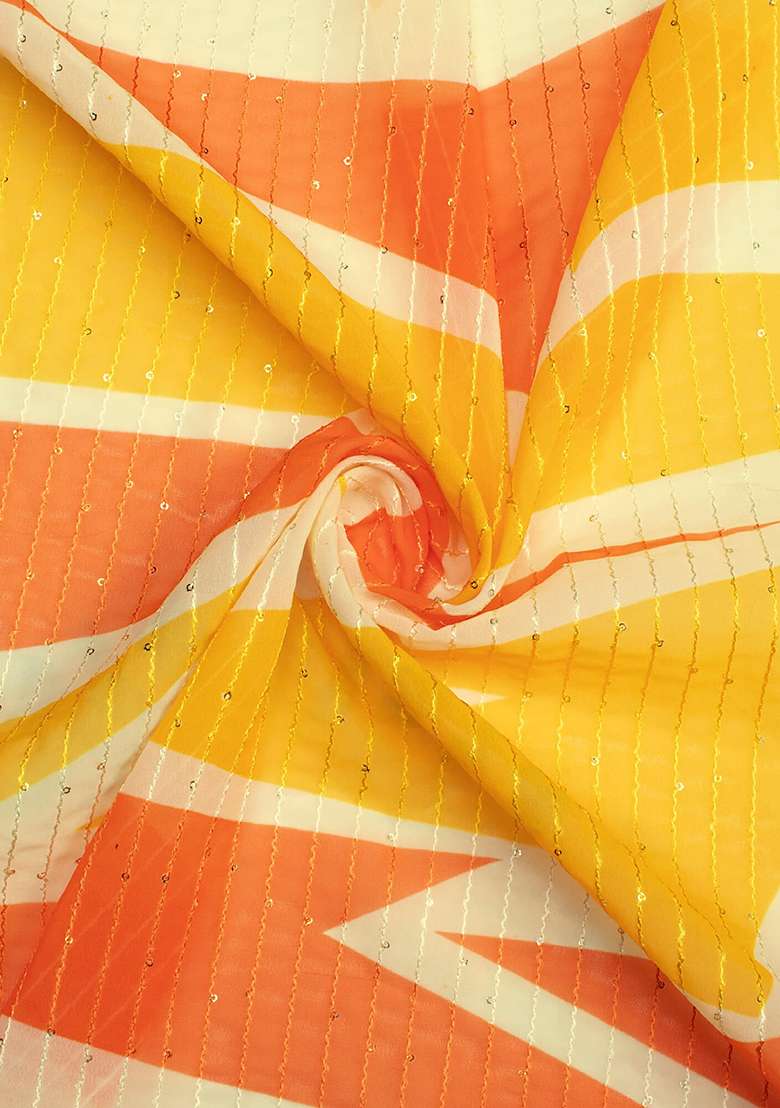 Yellow Printed Embroidered Georgette Fusion Set - Indya