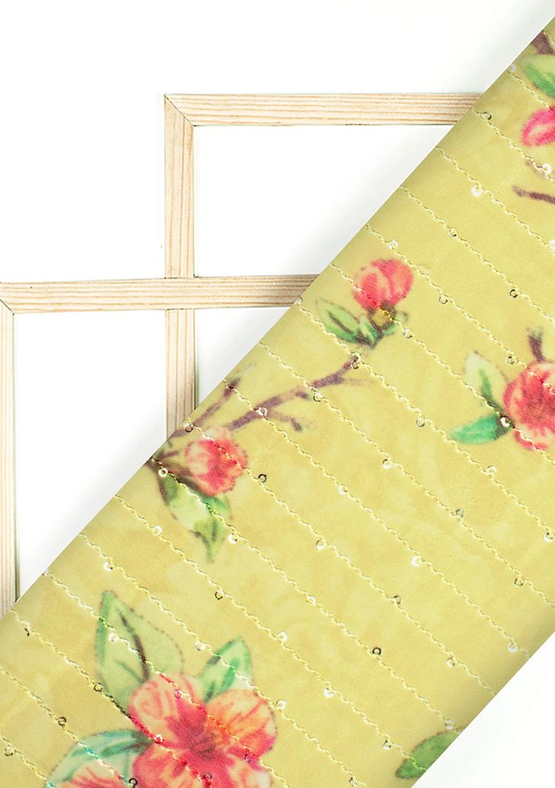 Light Yellow Printed Embroidered Georgette Fusion Set - Indya