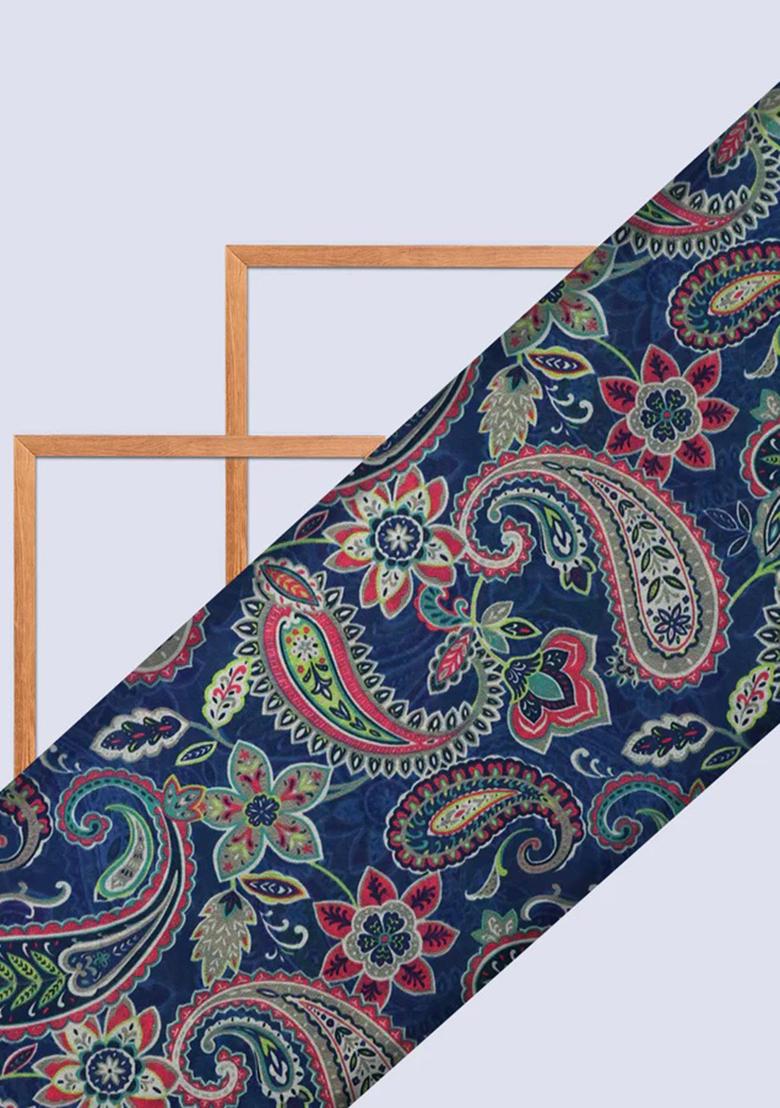Dark Blue Paisley Printed Georgette Fusion Set - Indya
