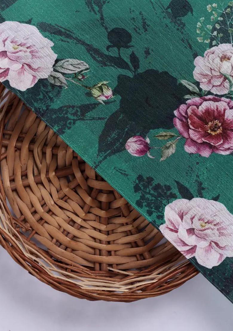 Green Chinon Floral Printed Fusion Set - Indya