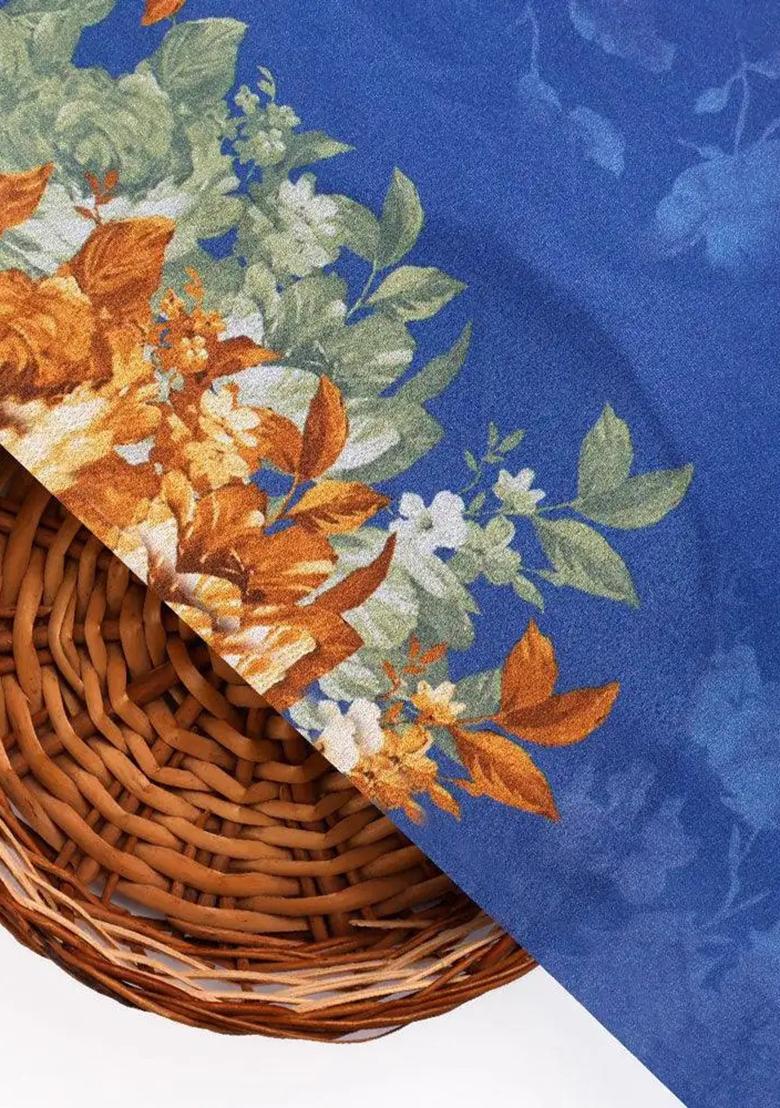 Blue Crepe Floral Printed Fusion Set - Indya