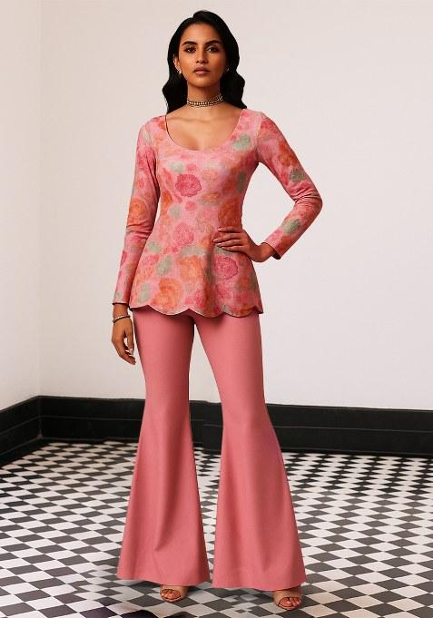 Pastel Pink Printed Embroidered Tissue Fusion Set