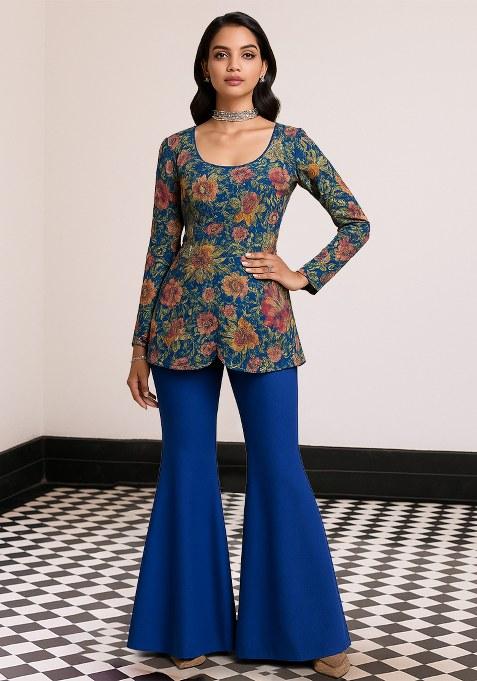 Navy Blue Embroidered Chinon Fusion Set