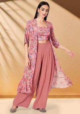 Pink Floral Printed Chinon Fusion Set