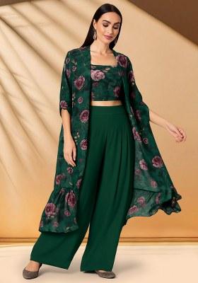 Bottle Green Chinon Floral Printed Fusion Set