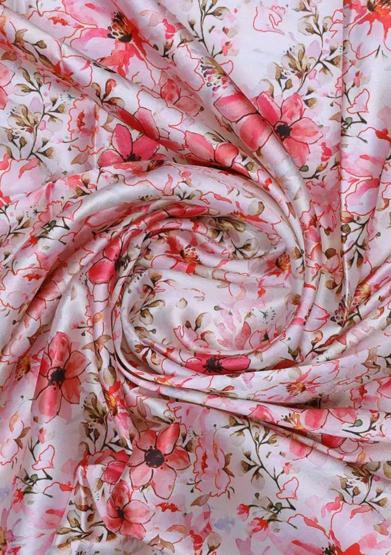 Light Pink Satin Floral Printed Fusion Set for Diwali and Festive Wear - Indya