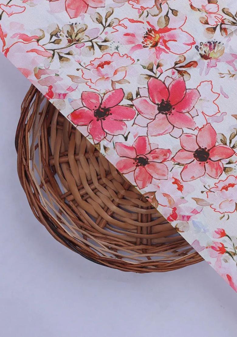 Light Pink Satin Floral Printed Fusion Set - Indya