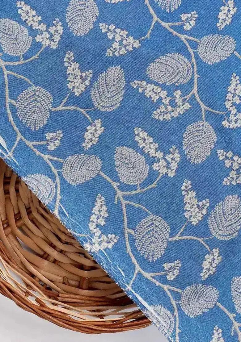 Blue Crepe Floral Printed Fusion Set - Indya